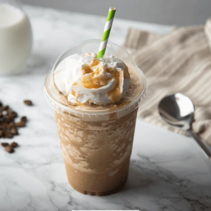 Homemade churro-style Frappuccino with whipped cream and cinnamon