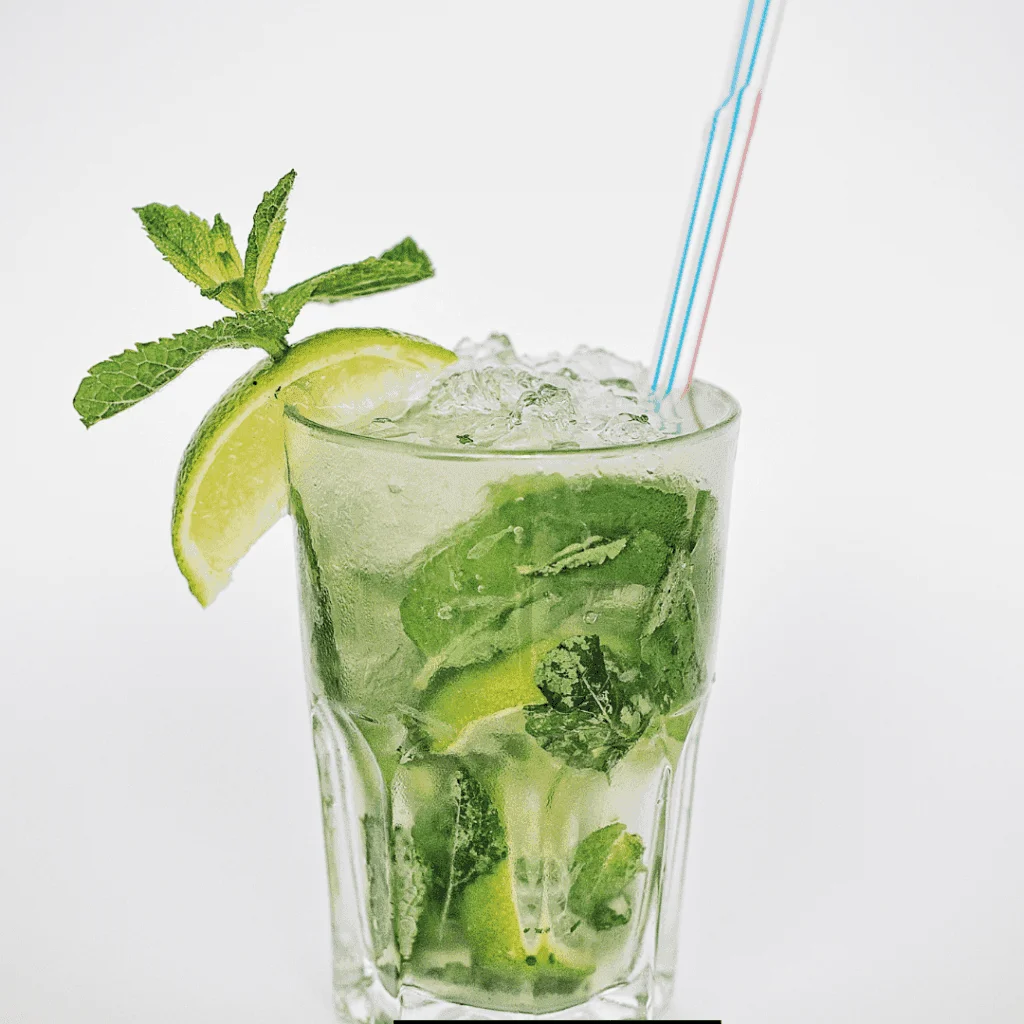 Topo Chico Mocktail served with lemon, ice and mint leaves