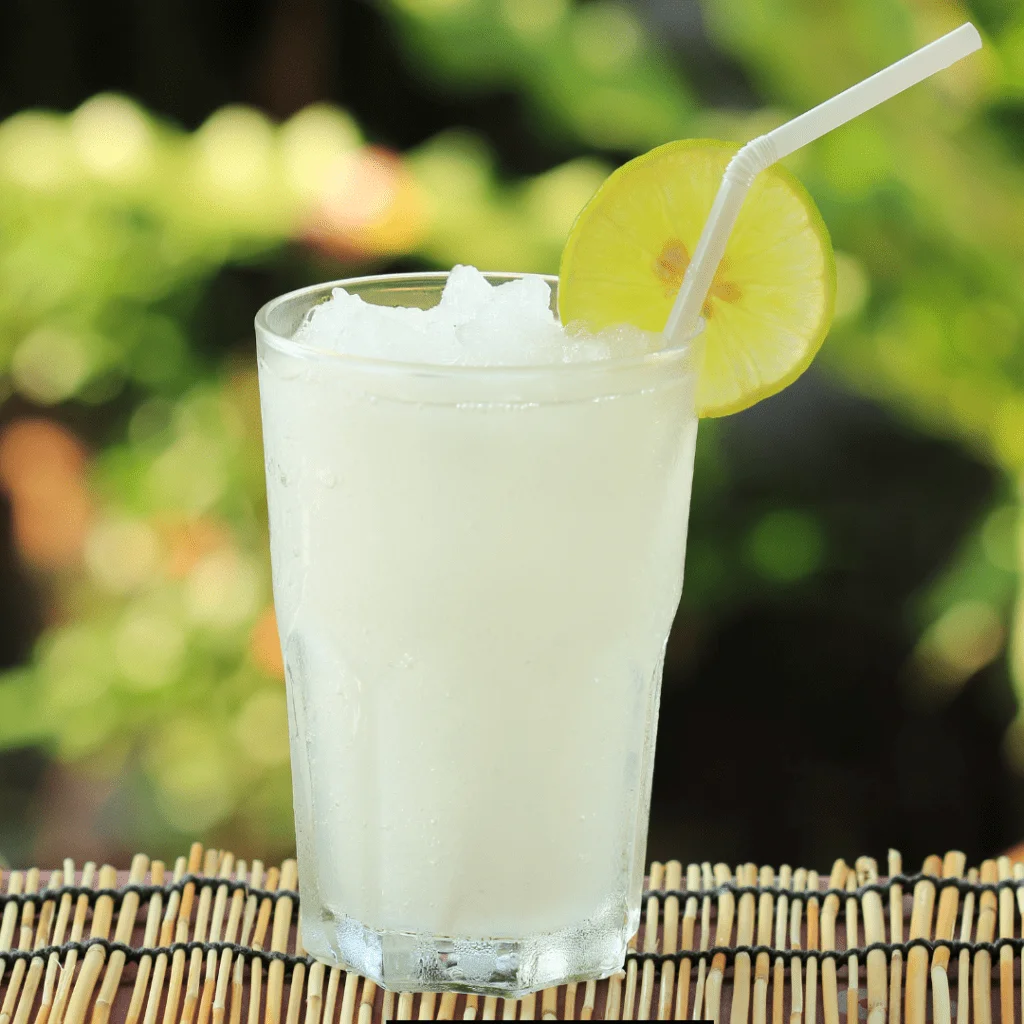 Non-Alcoholic Lime Rickey with a lemon slice, best for summer refreshment.