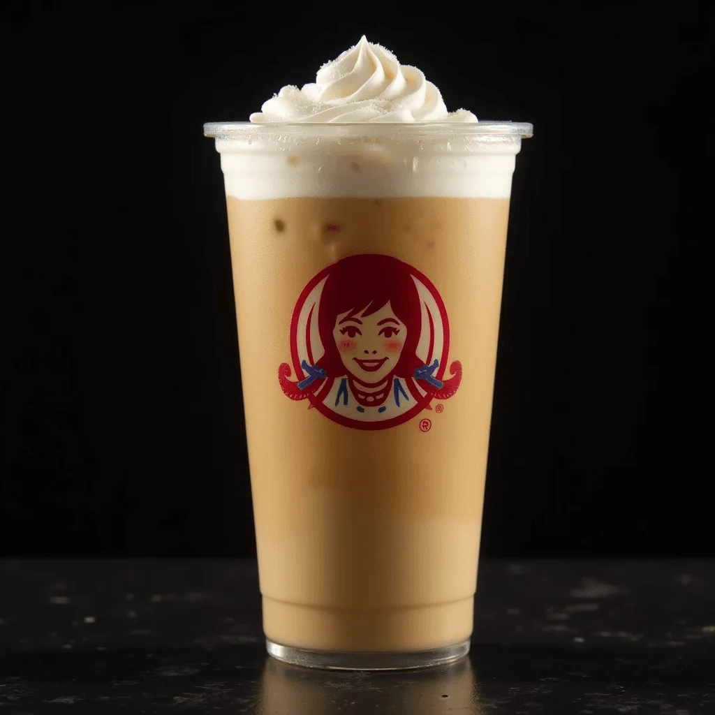 Wendy's Vanilla Frosty Cream Cold Brew with frost on top in black background.
